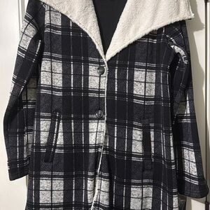 Steve Madden Black and White Plaid Coat